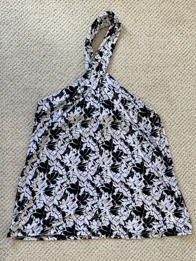 NWT MICHAEL Michael Kors Black and White Floral Halter Tank Top
